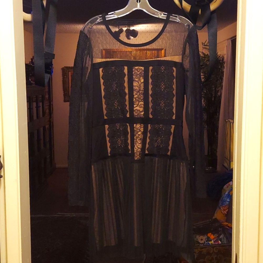 BCBG MAXAZARIA DROP WAIST GOTH SHEER LACE DRESS